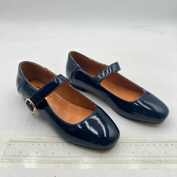 FYS Navy Square Toe Mary Jane Pumps Flats Ballets Buckled Dress Daily Shoes - Picture 4 of 8